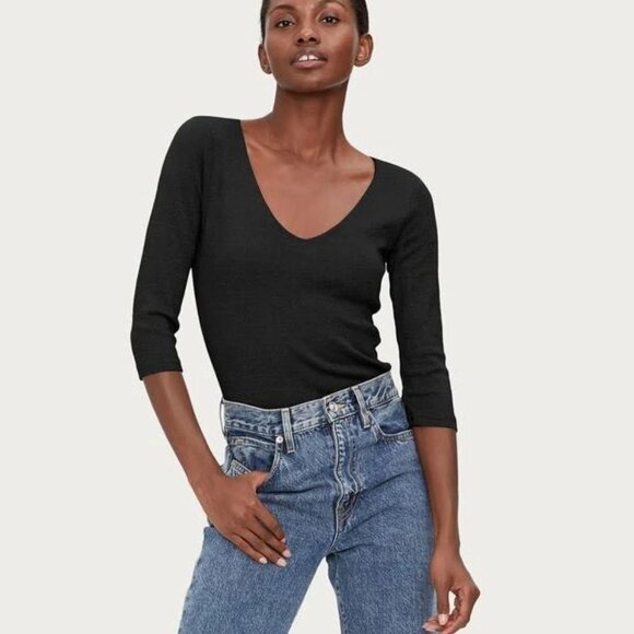 Michael stars style 0384 ruched sleeve v neck Black OS - Picture 1 of 9